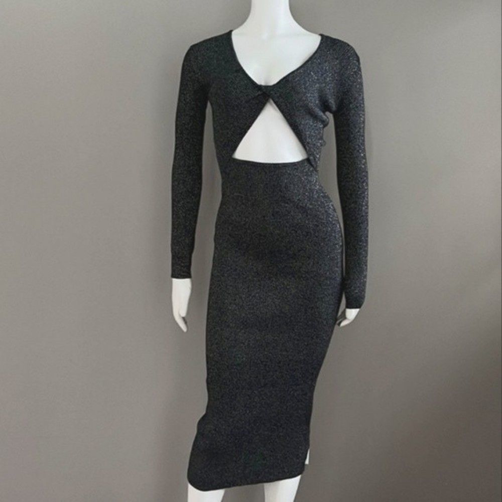 NWT House of Harlow 1960 Gray Metallic Maxi Sweater Dress